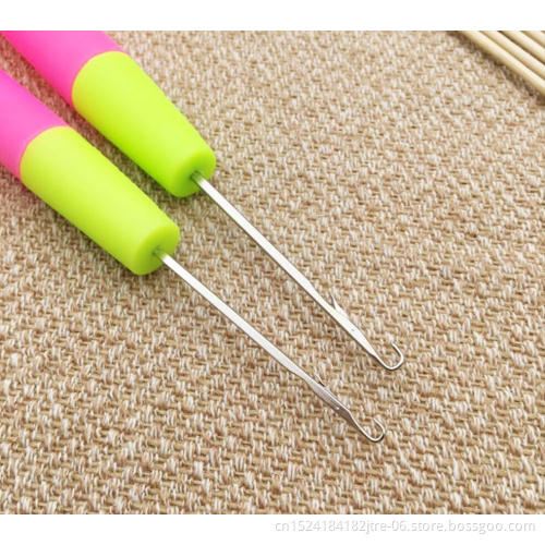 0.5mm stainless steel bamboo wood crochet needle for hair,  wholesale candy plastic dreadlocks crochet latch hook set